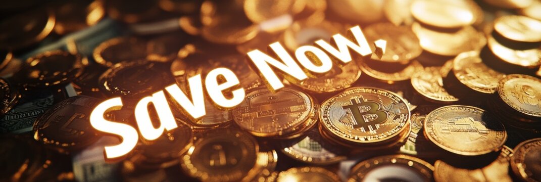 Highlighting financial empowerment with coins and banknotes encouraging savings for a prosperous future