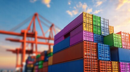 Obraz premium Stacked shipping containers stand ready for global transport logistics