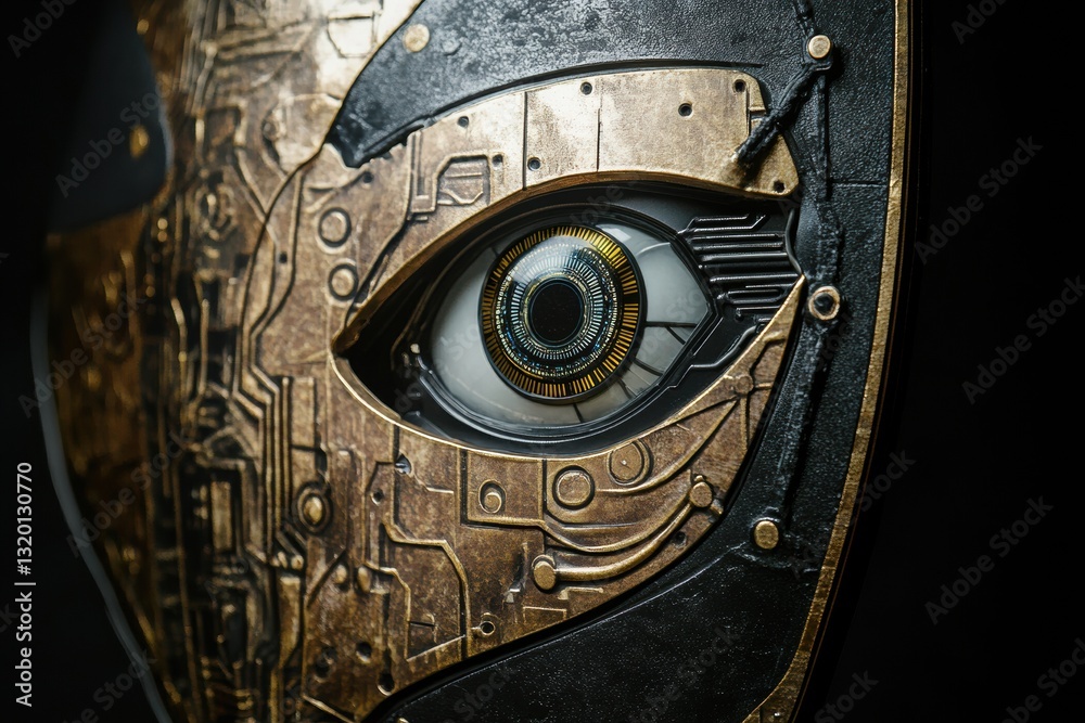 Poster exploring the fusion of artificial intelligence and cybersecurity through a shield design featuring 