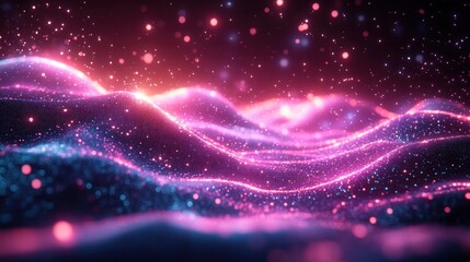 Futuristic Digital Landscape with Neon Colors and Data Streams in Cyberpunk Style