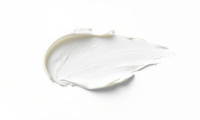 smooth cream smudge on white background, showcasing soft texture and subtle sheen. Ideal for beauty or skincare themes
