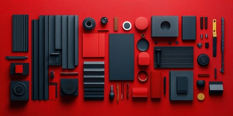 2025 New Year Celebration Design Template Focused on Construction Tools and Engineering with Minimalistic Style and Bold Red Background