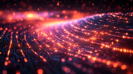 Abstract glowing particles swirling in dark space