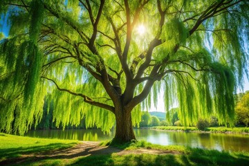 Naklejka premium A serene willow leaf design, perfect for copy.