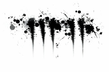 Abstract Ink Splatter Background: Black Ink Drips and Splashes on White Canvas, Creating a Dynamic and Textured Artistic Design.
