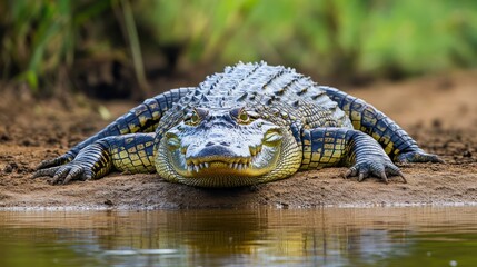 Obraz premium Large crocodile resting near water's edge