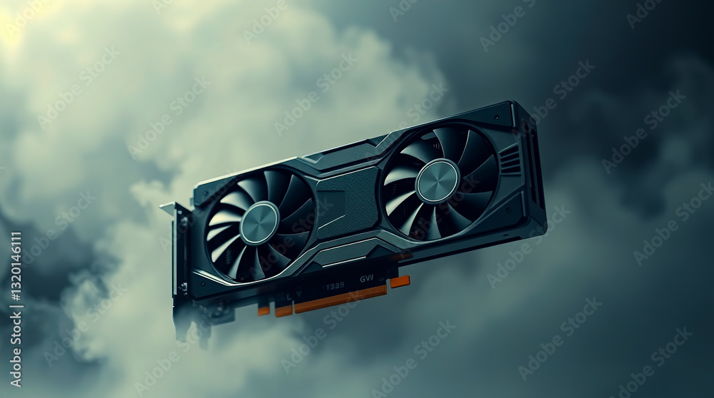 Poster High Performance Gaming Graphics Card Modern Design Powerful Technology Advanced Cooling System Dual Fan GPU Computer Component Professional Rendering