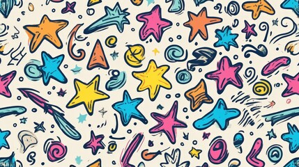 Obraz premium Doodle Star Pattern: A whimsical pattern bursting with hand-drawn stars of all shapes, sizes, and colors, each one a unique expression of playful creativity.