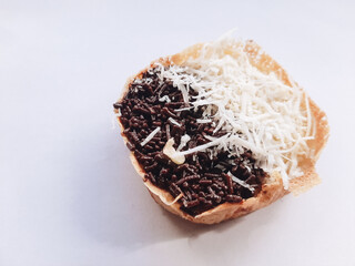 view of mini Martabak or moonlight on a white background. is a traditional Indonesian snack that has a soft texture with a buttery and sweet taste.