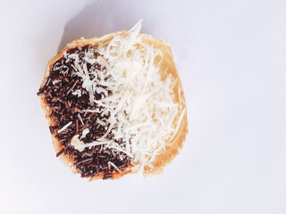 view of mini Martabak or moonlight on a white background. is a traditional Indonesian snack that has a soft texture with a buttery and sweet taste.
