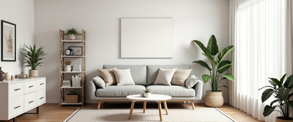 Light living room featuring a folding screen, cozy sofa, coffee table, and a chest of drawers.