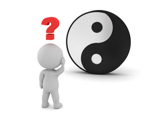 3D Character with Question and Yin Yang Symbol