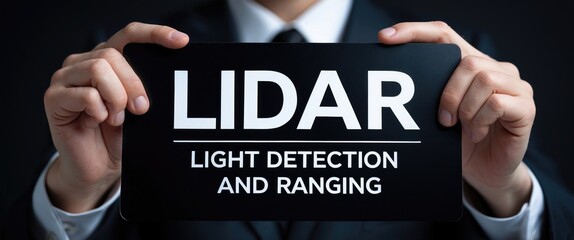 LiDAR - abbreviation for light detection and ranging displayed on a card, concept background.