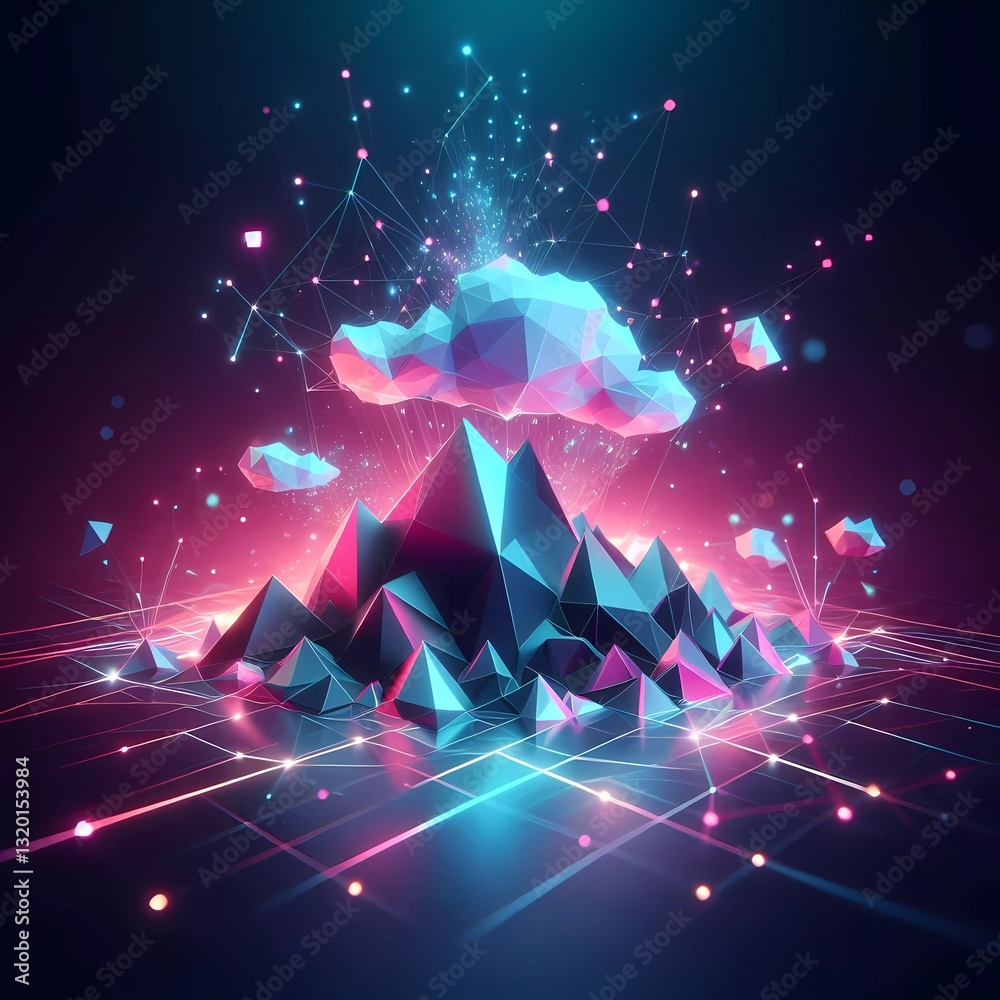 Fototapete abstract futuristic virtual fractal artificial intelligence minimalist diversity high tech sci-fi 3d