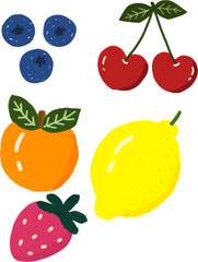 Cute fruits selection set clipart illustration