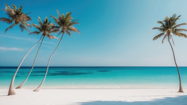 Juanillo beach offers vistas of the azure ocean and palm trees along with white sand.