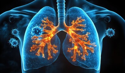 Human Lungs with Legionella pneumophila Bacteria Infection Hyper-Realistic Medical Illustration