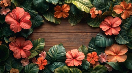 Fototapeta premium Autumn Leaf Frame Background for Halloween and Thanksgiving Season with Wooden Texture and Foliage