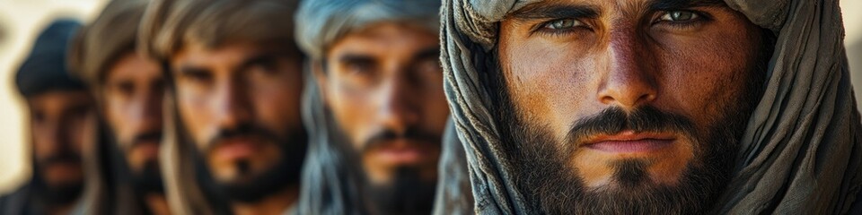 Obraz premium Elderly Jewish Men in Desert Traditional Headscarves Biblical Portraits