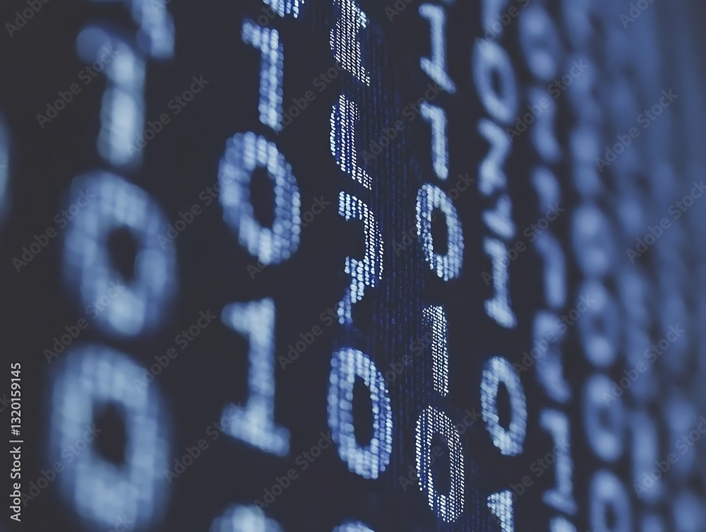 Poster Binary code appears on a screen in a digital display
