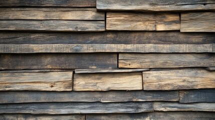 A symphony of wooden planks cascades down, each layer diminishing gracefully, revealing textured grains under soft light&mdash;a harmonious blend of nature's artistry on a rustic wall