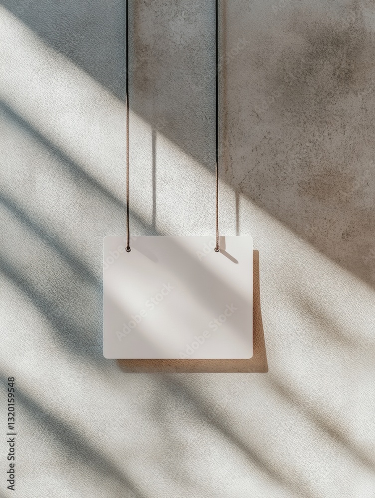 Aufkleber Minimalist work badge hanging in soft light against a textured office wall with balanced composition