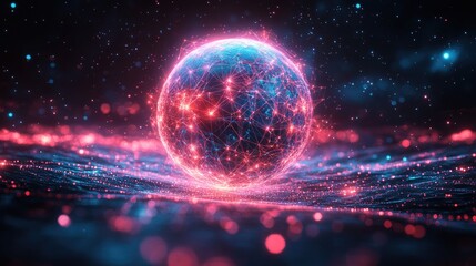 Glowing Sphere Network with Pink and Blue Connections in Cosmic Style