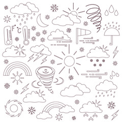 Meteorology and weather phenomenon, lightning bolt flash thunder icon electric isolated vector, climate condition set, fleshcards for kids, instrument for measuring atmospheric and weather events.