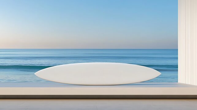 White Surfboard Ocean View Minimalist Design