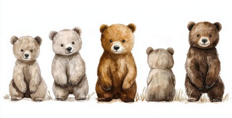 Watercolor Grizzly Bear Illustrations Cute Baby Wildlife Forest Animals Hand-painted Art Collection