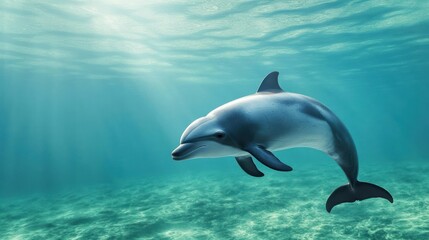 Fototapeta premium Dolphin swimming in sunlit ocean depths