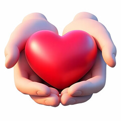 Obraz premium 3D Render of Hands Gently Holding a Red Heart, Illustrative Image of Love and Care, Soft Abstract Background