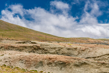 Qinghai-Tibetan highway going through no mans land of Kunlun mountains and Hoh Xil
