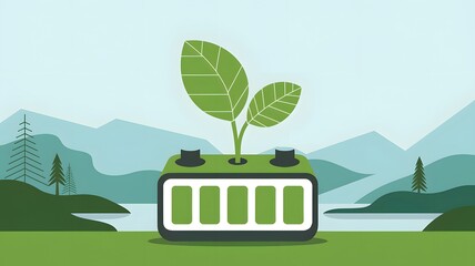 A green leaf is on top of a battery