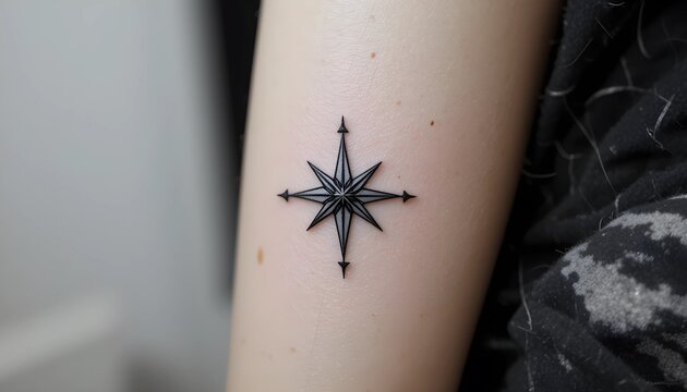 A simple black line tattoo of a star, symbolizing guidance, hope, and direction, perfect for minimalist tattoo designs.