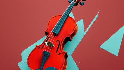 Fototapeta premium a vibrant violin rests against a backdrop of dynamic shapes