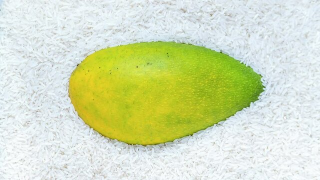time lapse of inducing ripening process of green mango when placed in rice