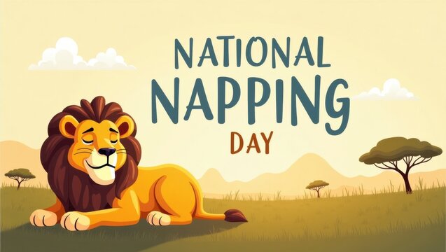 Celebrating national napping day a relaxing break for rest and relaxation in nature with a lion