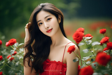 Naklejka premium Portrait of beautiful young brunette woman Beautiful young asian woman with clean fresh skin on white background, Face care, Facial treatment, Cosmetology, beauty and spa, Asian women portrait