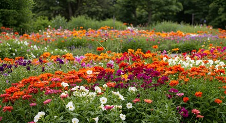 Vibrant Flower Garden in Full Bloom &ndash; Nature, Relaxation, and Botanical Background for Designs