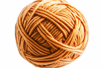 Close-up of a Soft, Orange Yarn Ball, Textured and Detailed, Ideal for Knitting or Crochet Projects, on a White Background