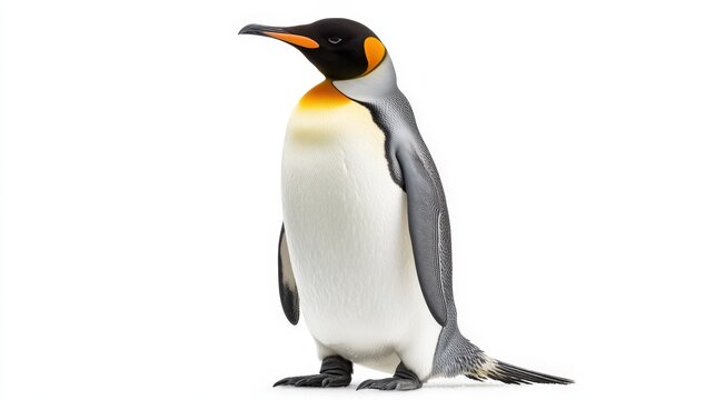 A captivating close-up of a King Penguin, showcasing its vibrant plumage. Left-facing beak meets right-angled feathers in this striking portrait. 