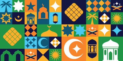 Set of islamic ramadan geometric shape pattern background