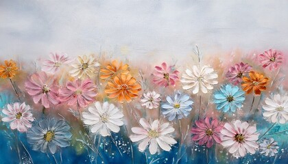 pastel colored field of daises in alcohol style painting on a white background flores pintadas en acuarela sobre fondo blanco con textura