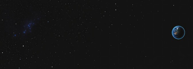 Earth from space, showing a nebula and distant stars.