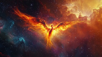 Fototapeta premium Majestic Phoenix Rising from Stars in a Cosmic Universe