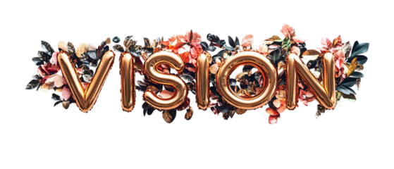 Png of A stylish 'VISION' text adorned with vibrant flowers, combining elegance and creativity in design on transparent background.