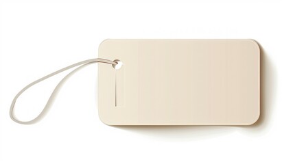 Minimalist blank beige gift tag isolated on white background. Simple paper or cardboard tag.