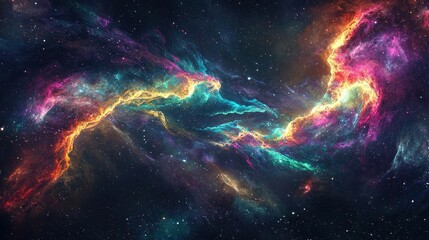 Obraz premium Colorful Abstract Galaxy with Swirling Cosmic Nebula Clouds