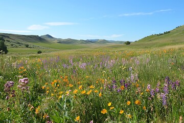 Fototapeta premium Colorful flowers blooming in a wild meadow